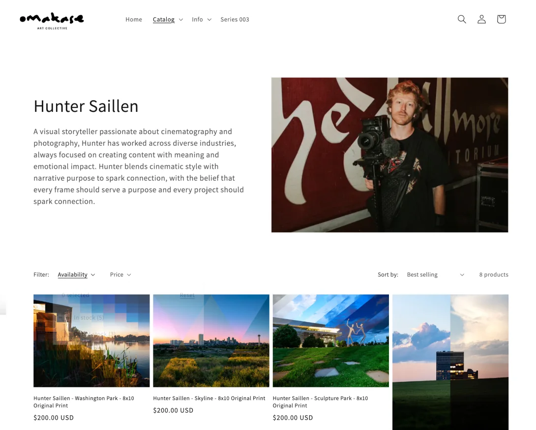 Artist biography page for Hunter Saillen