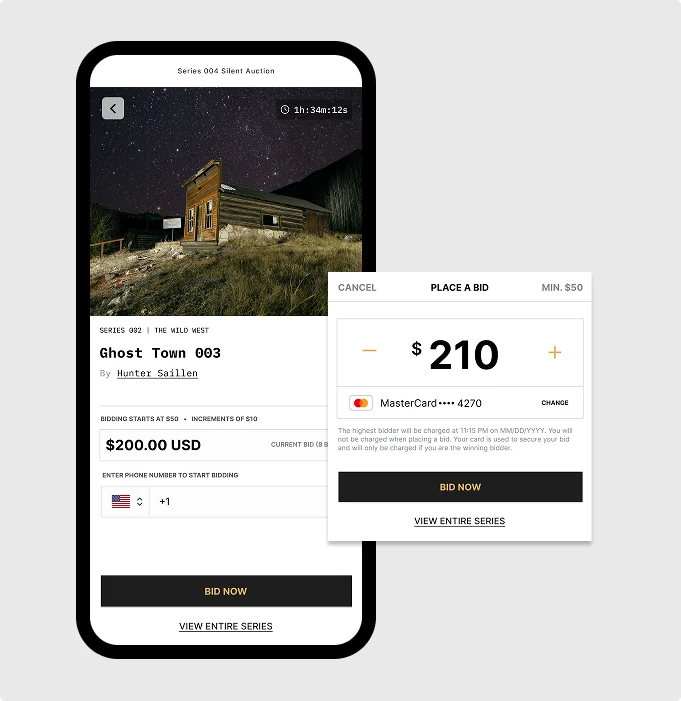 Mobile bidding screen with place-a-bid sheet