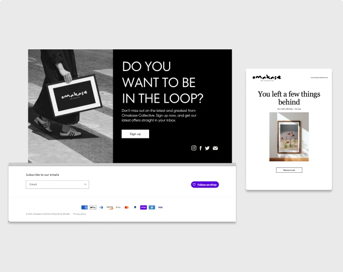 Newsletter sign-up and abandoned-cart email