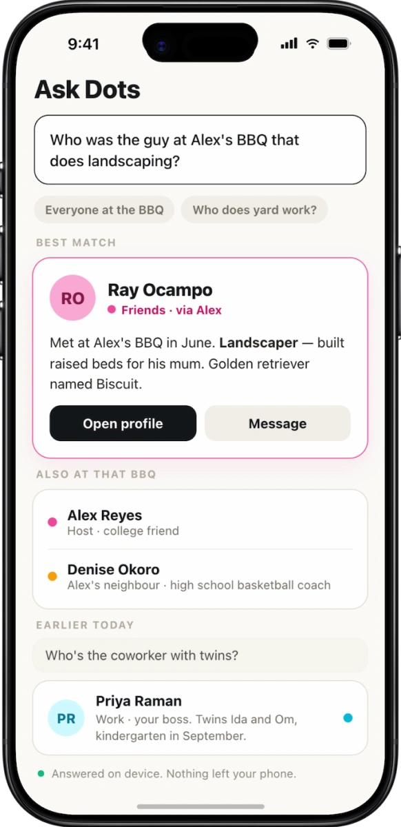 Ask Dots screen