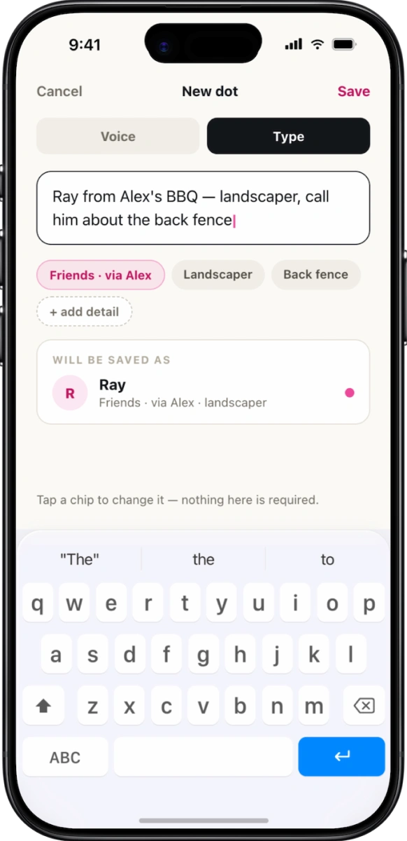 Typed capture screen