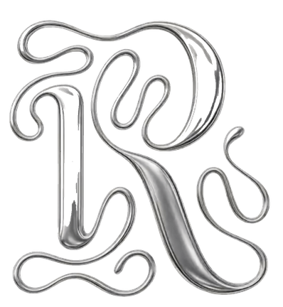Animated liquid-metal R monogram