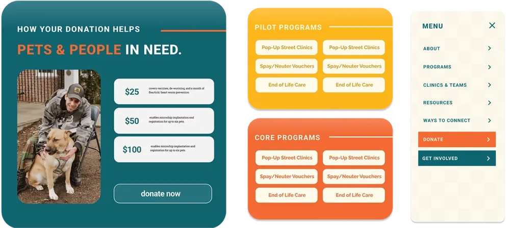 Color-coded donation, program, and menu components