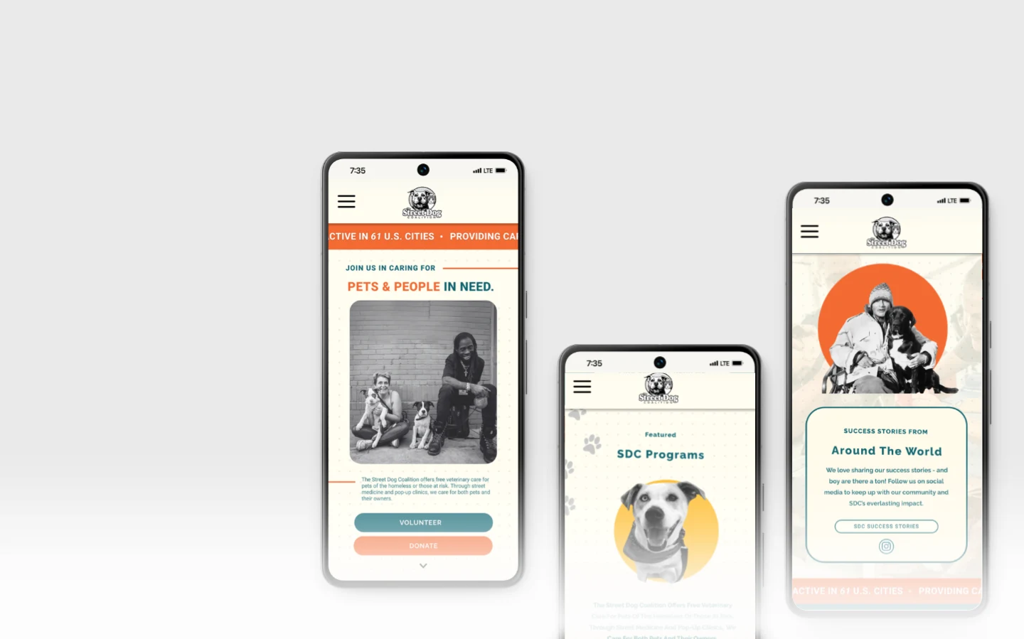 Street Dog Coalition redesign shown across phone screens