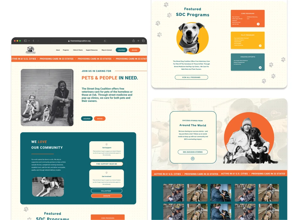 Desktop views of the redesigned site