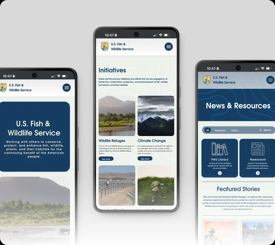 U.S. Fish & Wildlife Service site shown on three phone screens