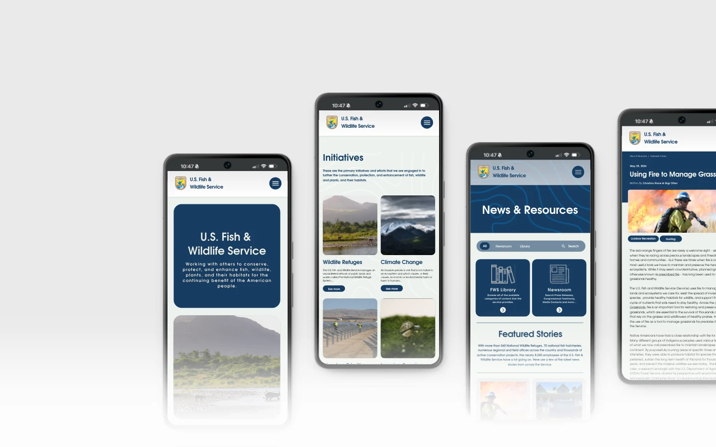 U.S. Fish & Wildlife Service redesign shown across phone screens